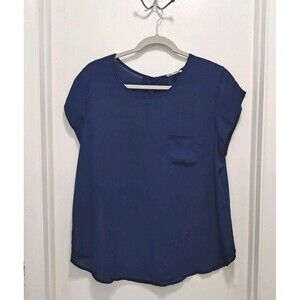 Lily Star Women's Blouse Size XL Short Sleeves Dark Blue Casual